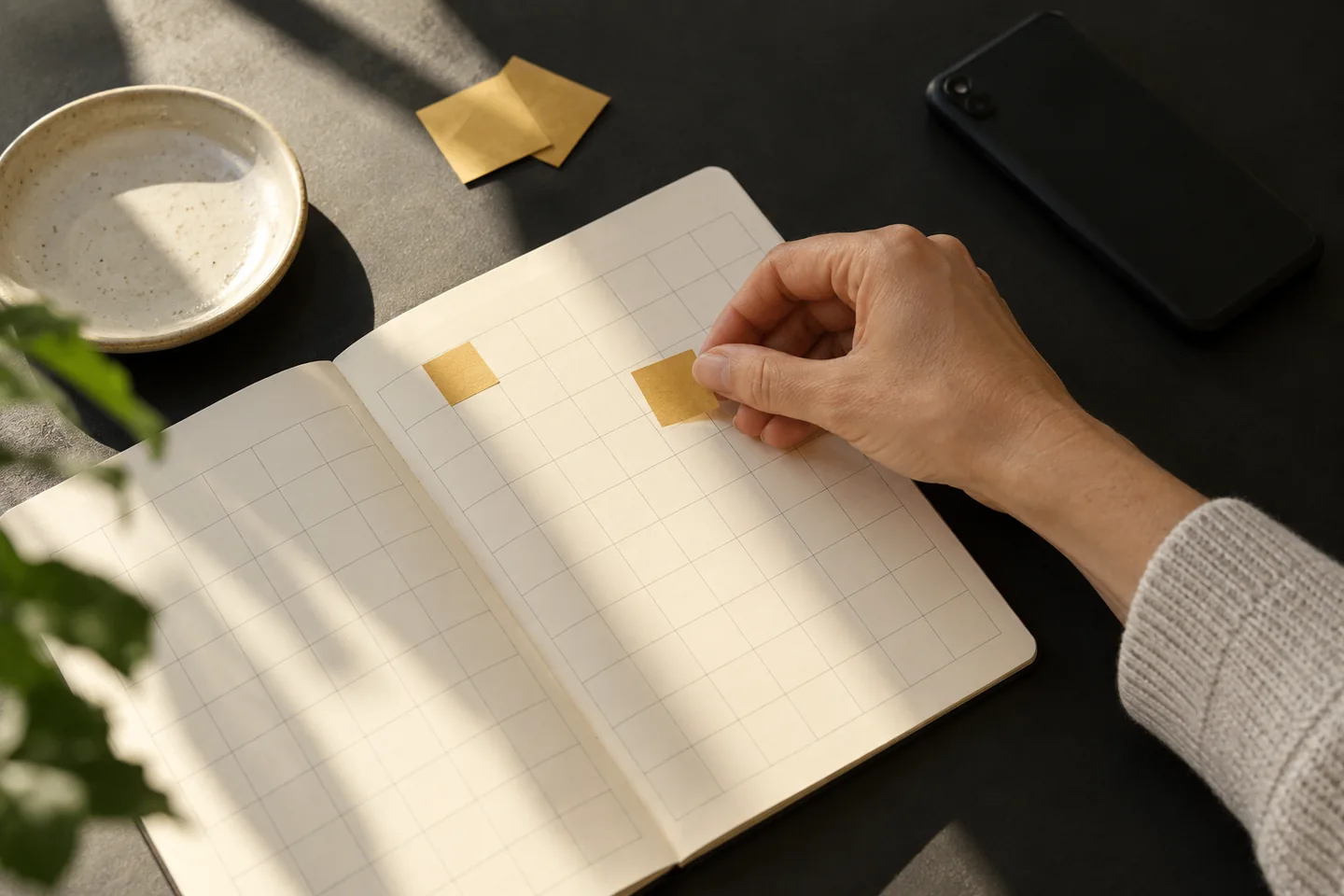 Unlabelled planner and phone used to think about access duration